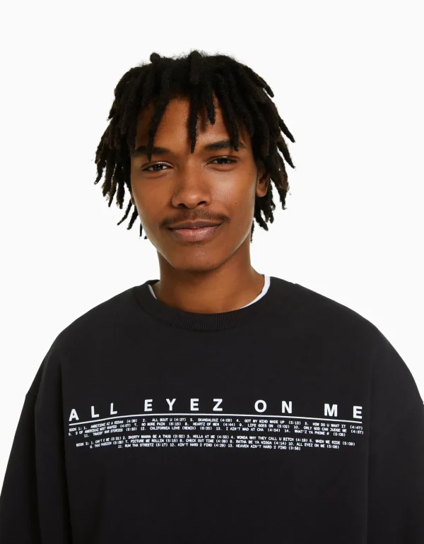 BERSHKA Vêtements*Sweat col rond Tupac Noir