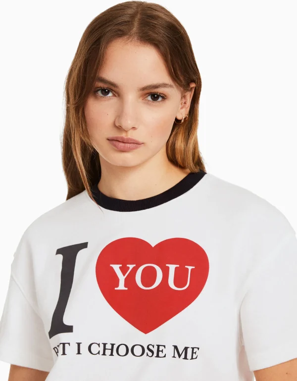 BERSHKA Tee-shirts*Sweat cropped imprimé manches courtes Gris