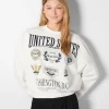 BERSHKA BSK Teen*Sweat imprimé broderie Sable