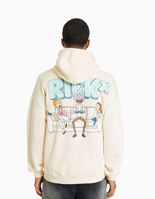 BERSHKA Vêtements*Sweat imprimé Rick et Morty Écru