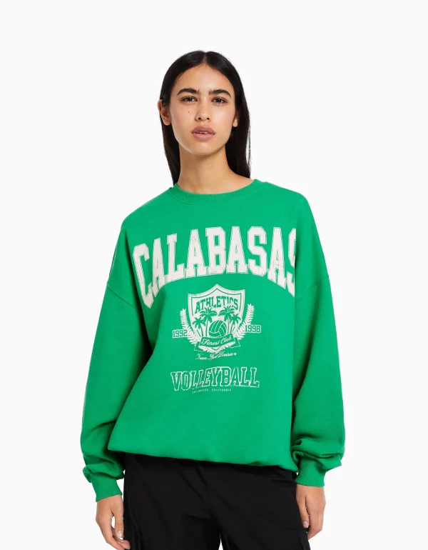 BERSHKA Sweats*Sweat manches longues imprimé Vert