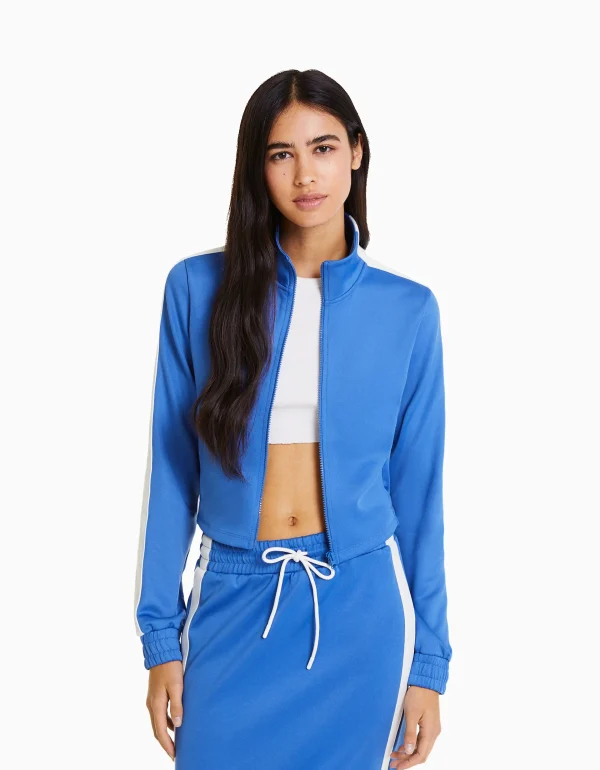 BERSHKA Sweats*Sweat sport zippé bande latérale Bleu