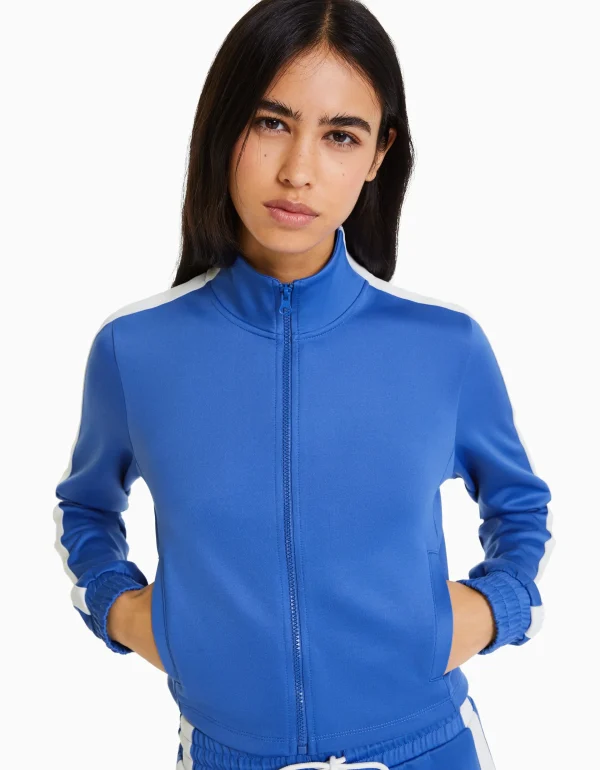 BERSHKA Sweats*Sweat sport zippé bande latérale Bleu