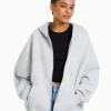 BERSHKA Personnalisables*Sweat zippé capuche oversize Gris