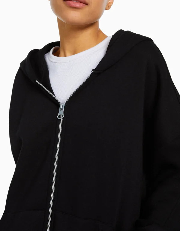 BERSHKA Pulls*Sweat zippé capuche oversize Noir