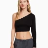 BERSHKA Vêtements*Top asymétrique manche longue Noir