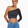 BERSHKA Tee-shirts*Top asymétrique manche longue Noir