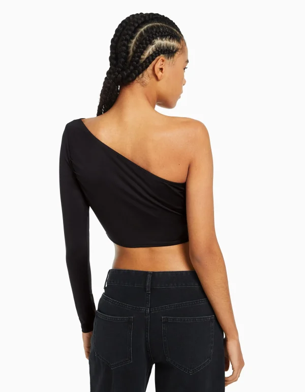 BERSHKA Best sellers*Top asymétrique manche longue Noir