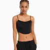 BERSHKA Vêtements*Top corset bretelles satiné Noir