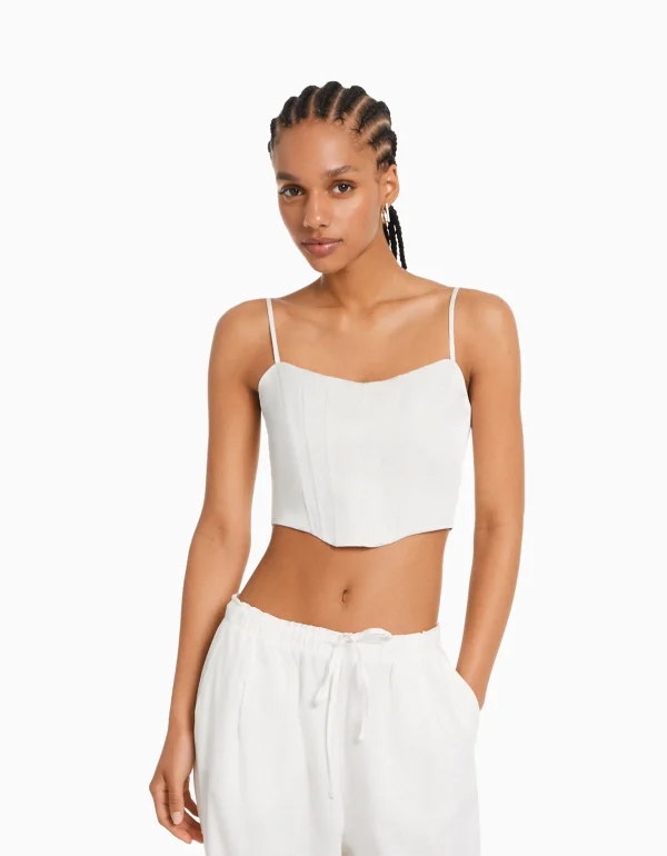 BERSHKA Vêtements*Top corset satiné bretelles fines Bleu clair