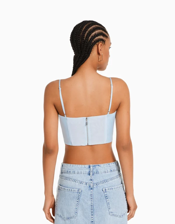 BERSHKA Vêtements*Top corset satiné bretelles fines Noir