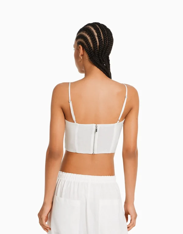 BERSHKA Vêtements*Top corset satiné bretelles fines Bleu clair