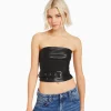 BERSHKA Vêtements*Top corset similicuir ceinture Noir