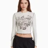 BERSHKA Tee-shirts*Top manches longues bord-côte Noir