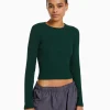 BERSHKA Personnalisables*Top manches longues bord-côte Vert