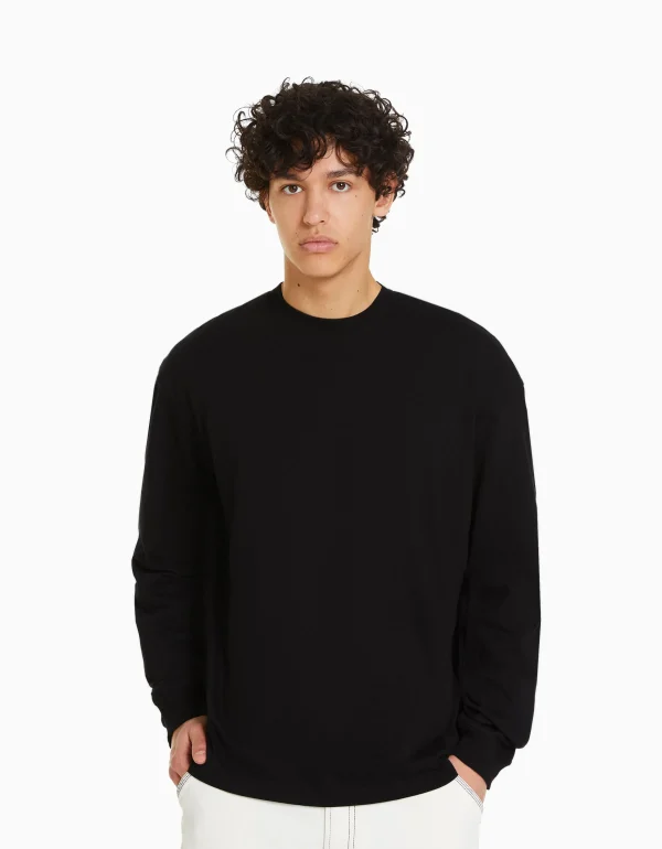 BERSHKA TEST*Top manches longues oversize imprimé Noir