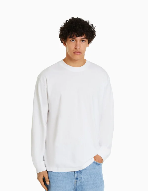 BERSHKA TEST*Top manches longues oversize imprimé Blanc