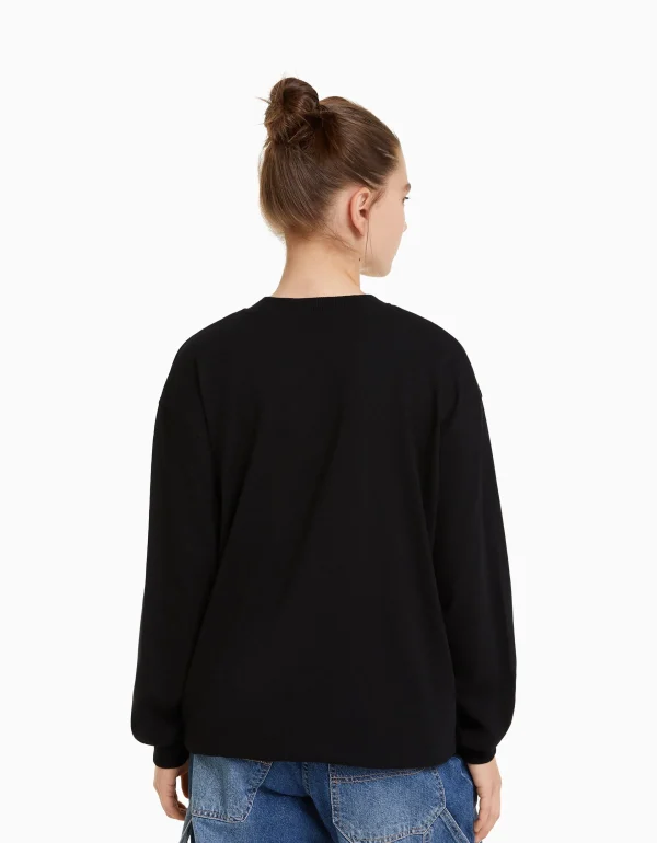 BERSHKA Tee-shirts*Top manches longues oversize imprimé Noir