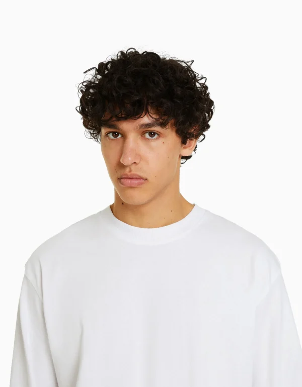 BERSHKA One Love*Top manches longues oversize imprimé Blanc