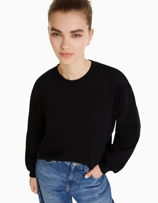 BERSHKA Tee-shirts*Top manches longues oversize imprimé Noir