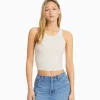 BERSHKA Tee-shirts*Top sans manches bord-côte Blanc