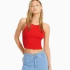 BERSHKA Tee-shirts*Top sans manches bord-côte Rouge