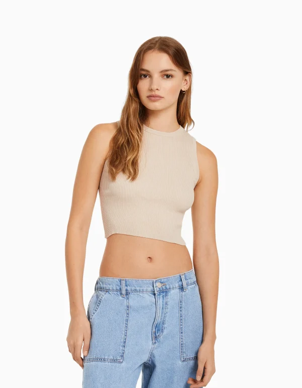 BERSHKA Tops et corsets*Top sans manches maille Bleu clair