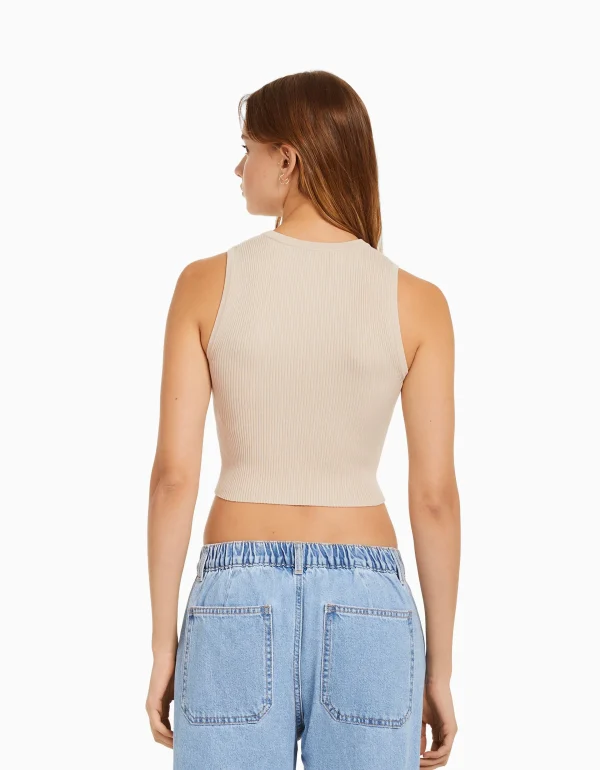 BERSHKA Tops et corsets*Top sans manches maille Bleu clair