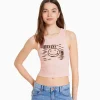 BERSHKA Tee-shirts*Top sans manches maille pointelle imprimé Nirvana Rose