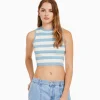 BERSHKA Tops et corsets*Top sans manches maille rayures Bleu clair