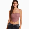 BERSHKA Vêtements*Top strass résille bretelles fines Rose