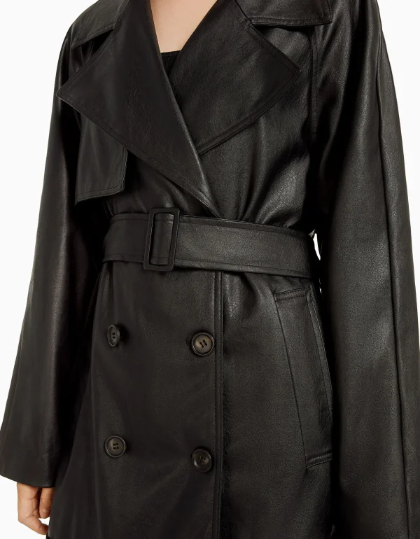 BERSHKA Party*Trench similicuir Noir