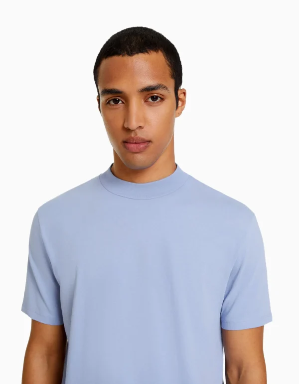 BERSHKA Personnalisables*T-shirt à manches courtes et col montant Bleu