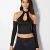 BERSHKA Tee-shirts*T-shirt à manches longues cut out Noir