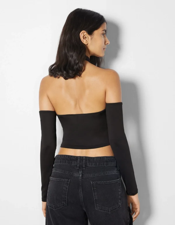 BERSHKA Tee-shirts*T-shirt à manches longues cut out Noir