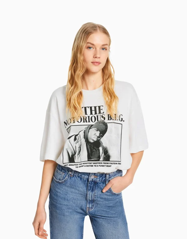 BERSHKA Tee-shirts*T-shirt manches courtes boxy fit The Notorious B.I.G. Blanc