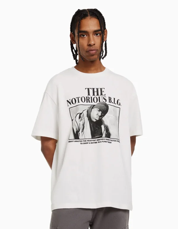 BERSHKA Chaussures*T-shirt manches courtes boxy fit The Notorious B.I.G. Blanc