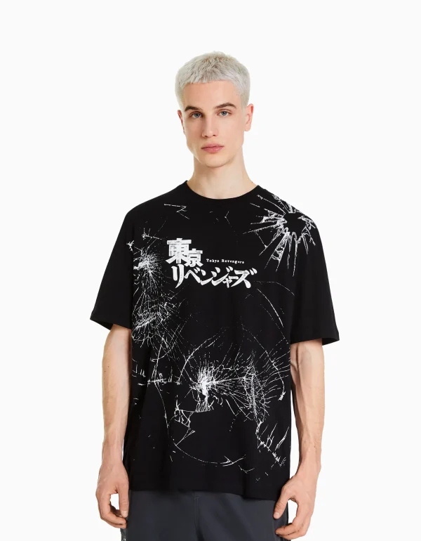 BERSHKA Collaborations®*T-shirt manches courtes boxy fit TOKYO REVENGERS Noir