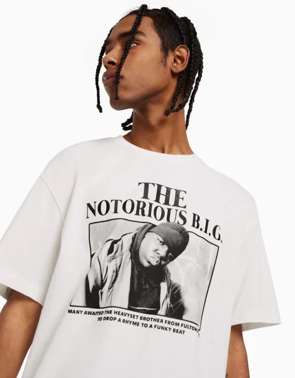 BERSHKA Chaussures*T-shirt manches courtes boxy fit The Notorious B.I.G. Blanc