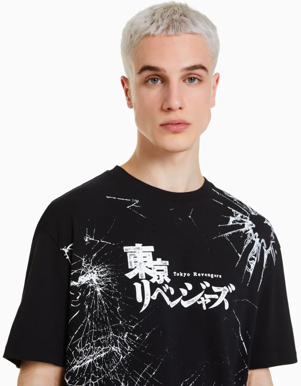 BERSHKA Collaborations®*T-shirt manches courtes boxy fit TOKYO REVENGERS Noir