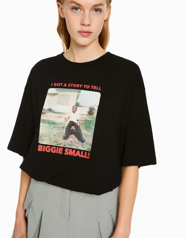 BERSHKA Tee-shirts*T-shirt manches courtes boxy fit imprimé The Notorious B.I.G. Noir