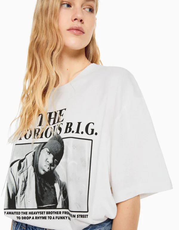 BERSHKA Tee-shirts*T-shirt manches courtes boxy fit The Notorious B.I.G. Blanc