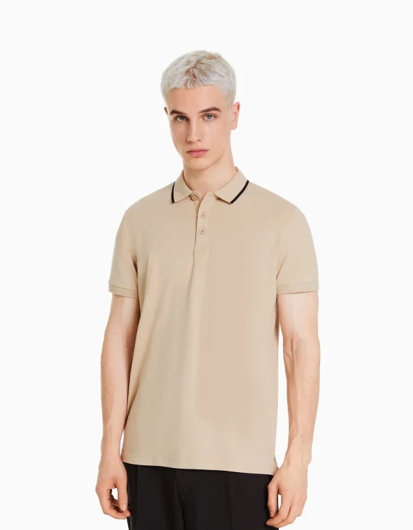 BERSHKA Tee-shirts*T-shirt manches courtes col polo bandes Blanc