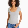 BERSHKA Tee-shirts*T-shirt manches courtes col rond Bleu lavé