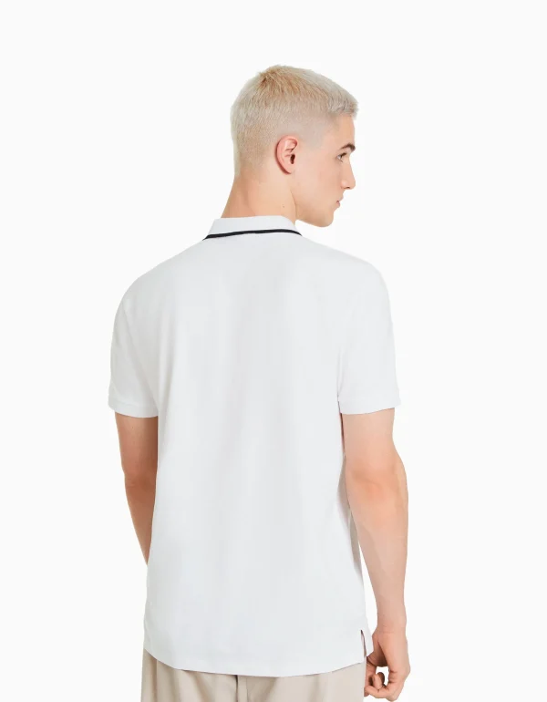 BERSHKA Tee-shirts*T-shirt manches courtes col polo bandes Blanc