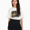 BERSHKA Tee-shirts*T-shirt manches courtes imprimé Art Series Blanc cassé