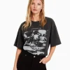 BERSHKA Tee-shirts*T-shirt manches courtes imprimé Noir