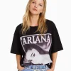 BERSHKA Tee-shirts*T-shirt manches courtes imprimé Ariana Grande Noir