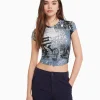 BERSHKA Tee-shirts*T-shirt manches courtes imprimé Noir