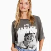 BERSHKA Tee-shirts*T-shirt manches courtes imprimé Tupac Noir